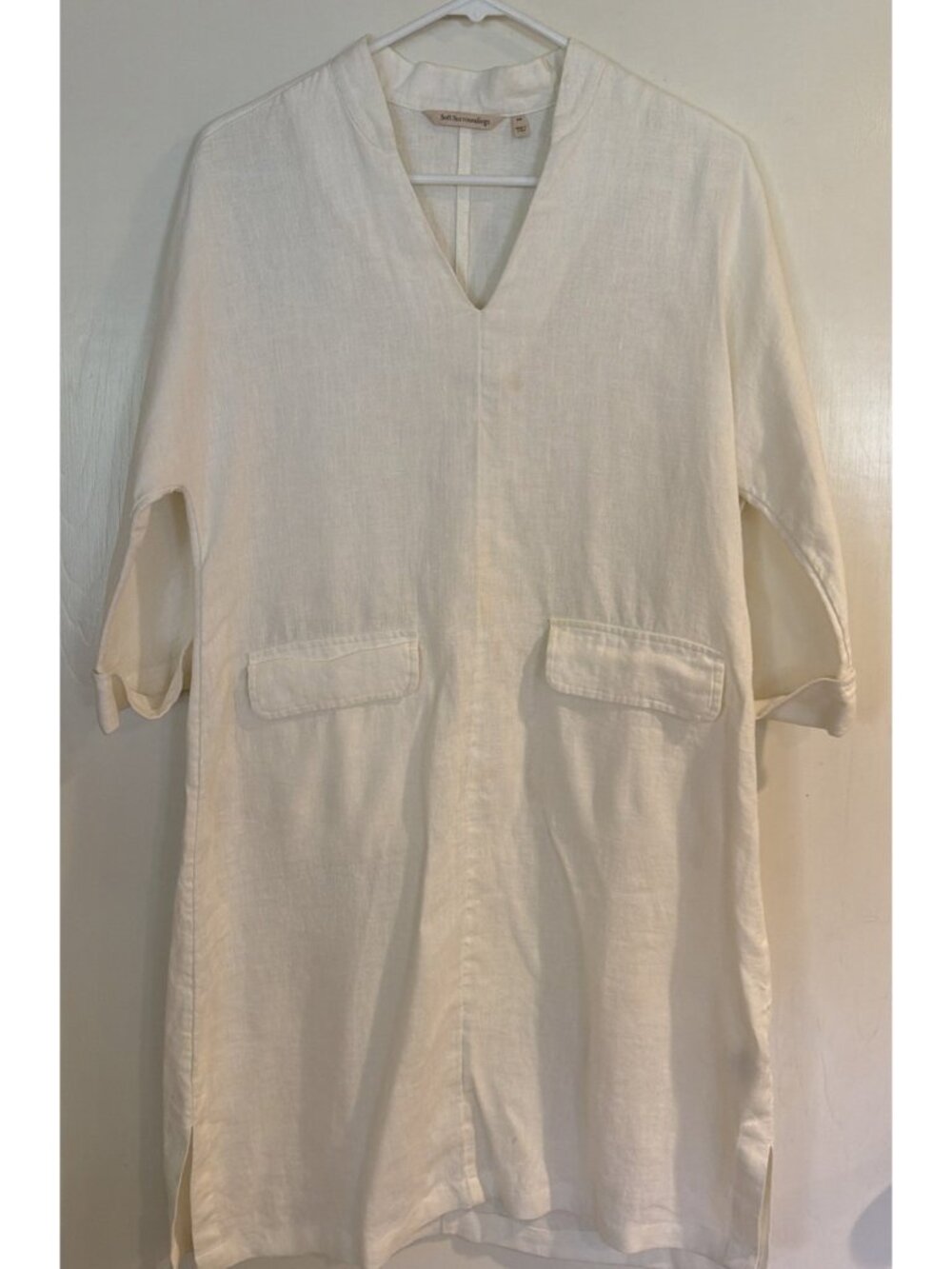 SOFT SURROUNDINGS White 100% Linen Lace Boho Cottage Midi Dress Sz S